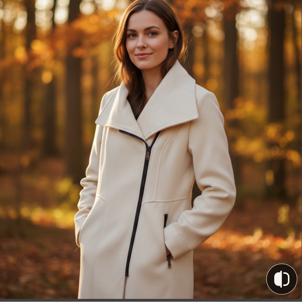 DKNY Women's Ivory Wool Trench Coat - Size 4